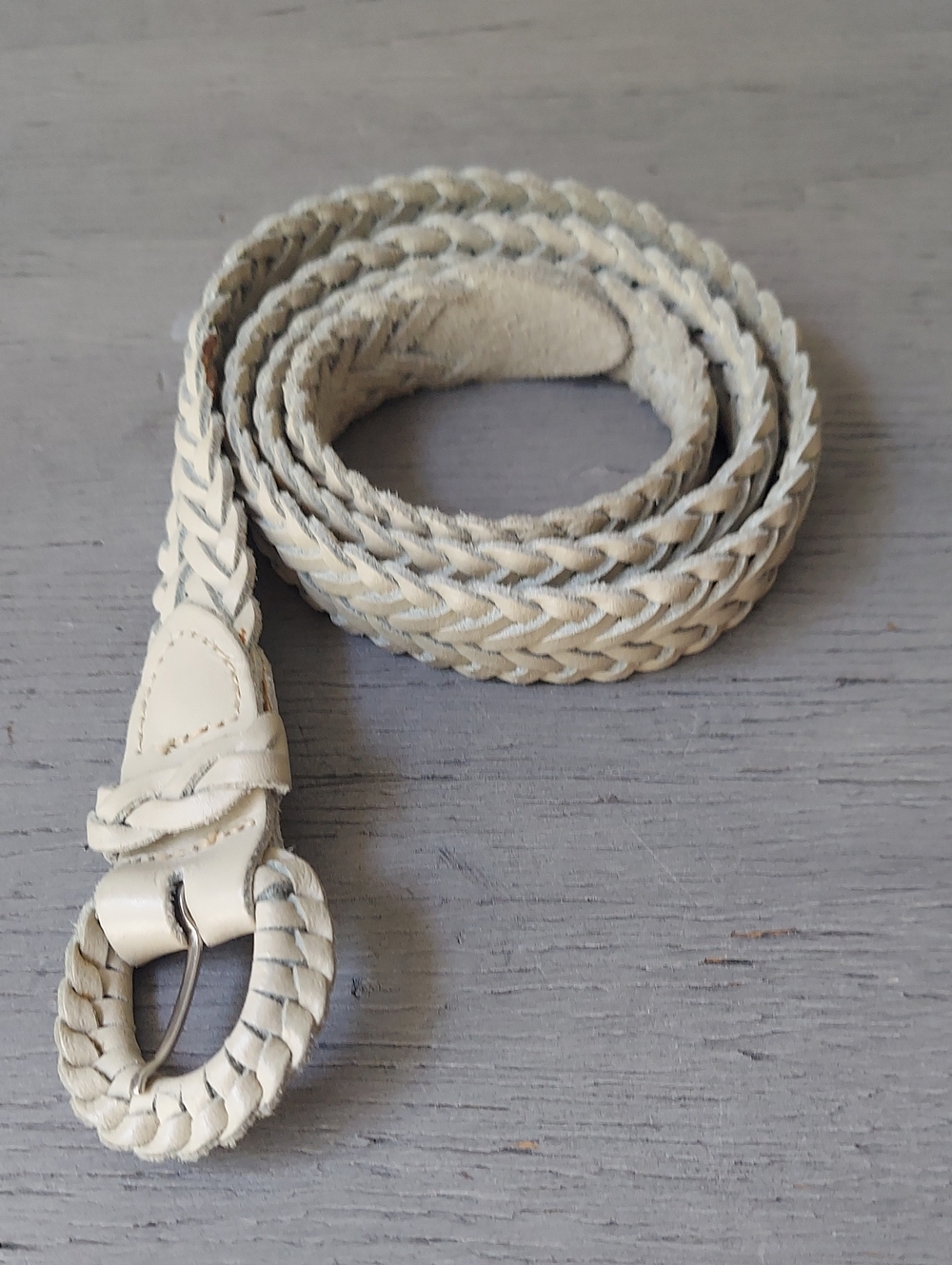 Argentine Leather Braided Woven Belt Ivory Cream S/M
